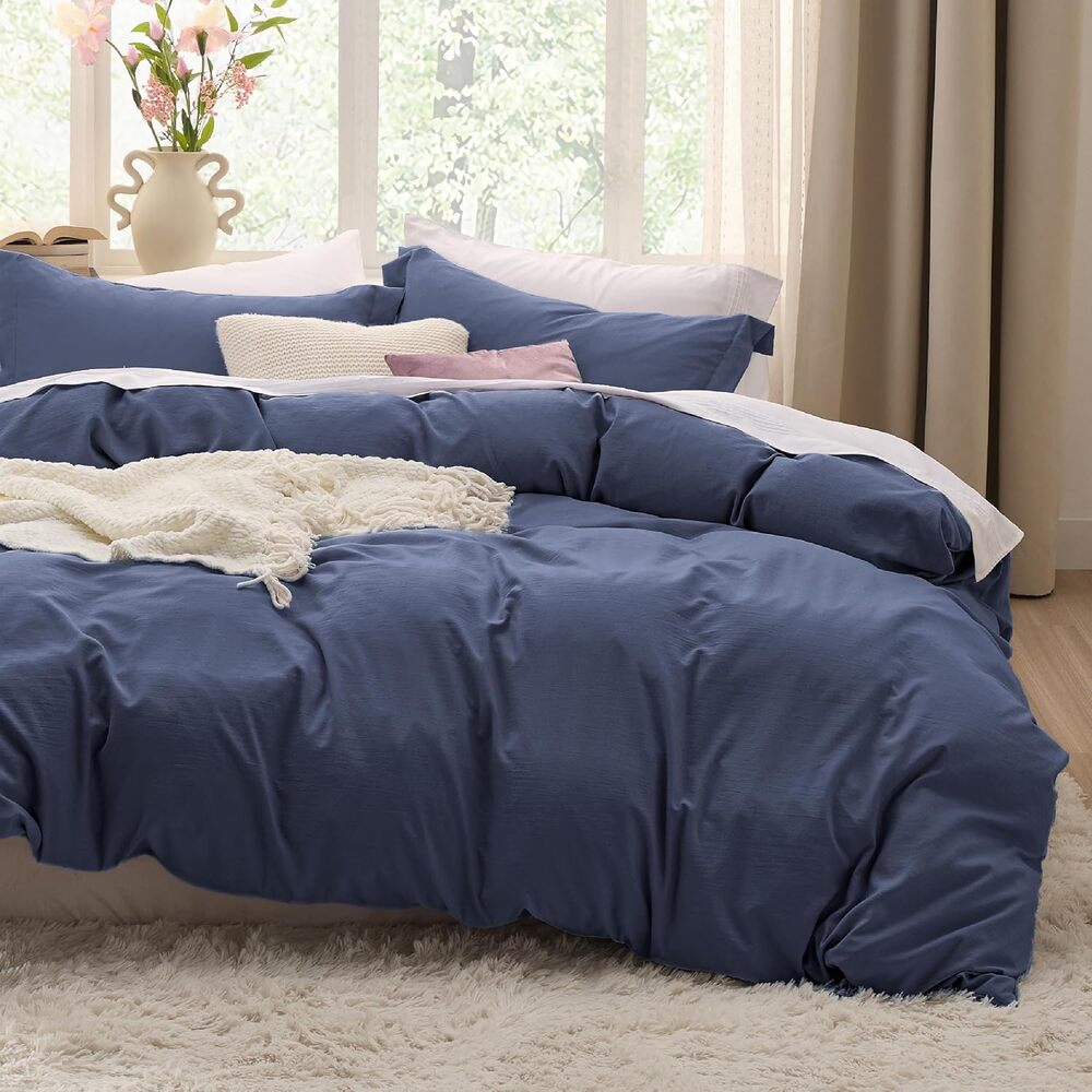 Bedsure Navy Blue Duvet Covers Queen Size Polyester Microfiber Duvet Cover